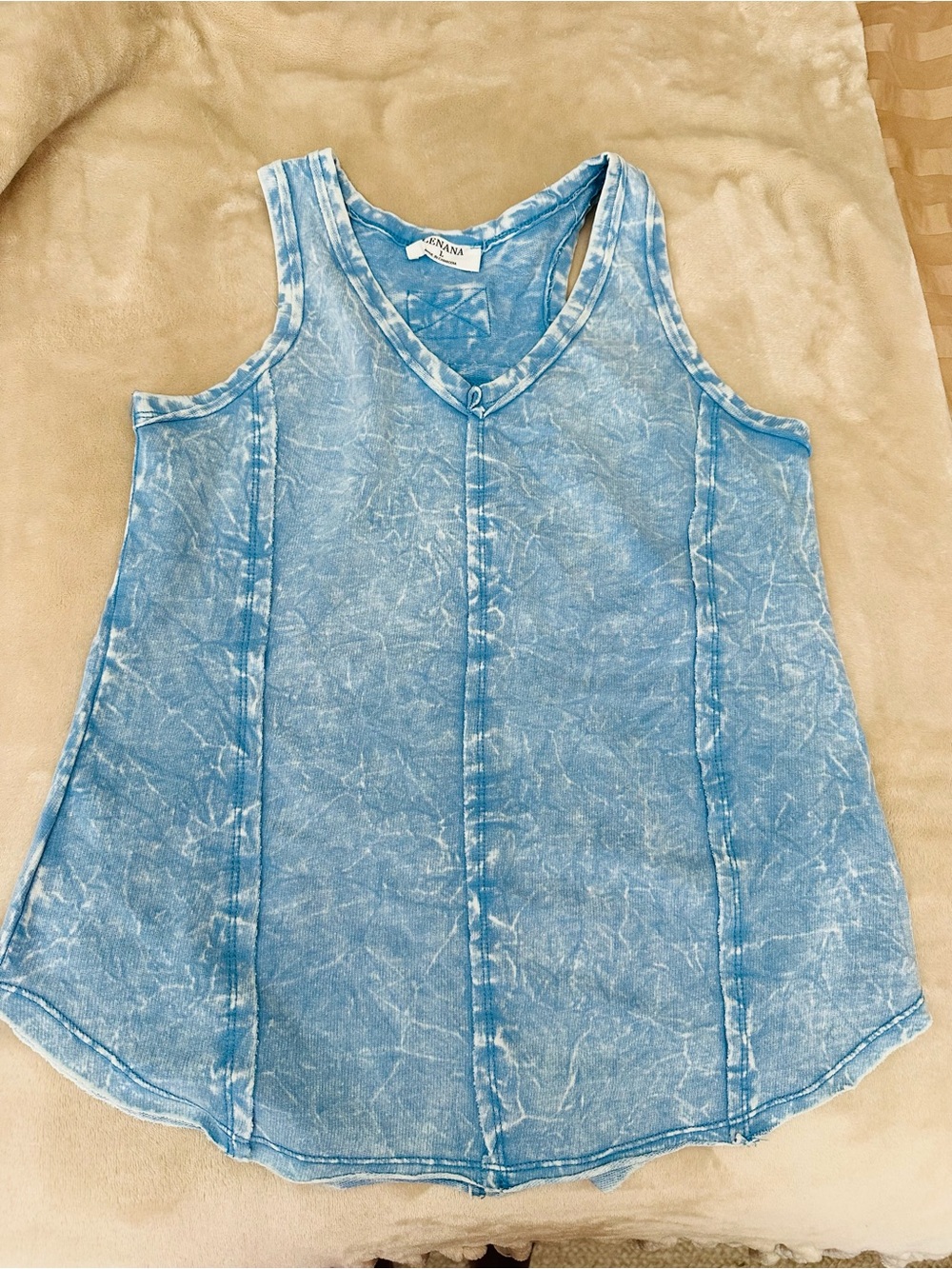 Zenana Outfitters Light Blue Mineral Wash V-Neck Tank - Picture 3 of 4